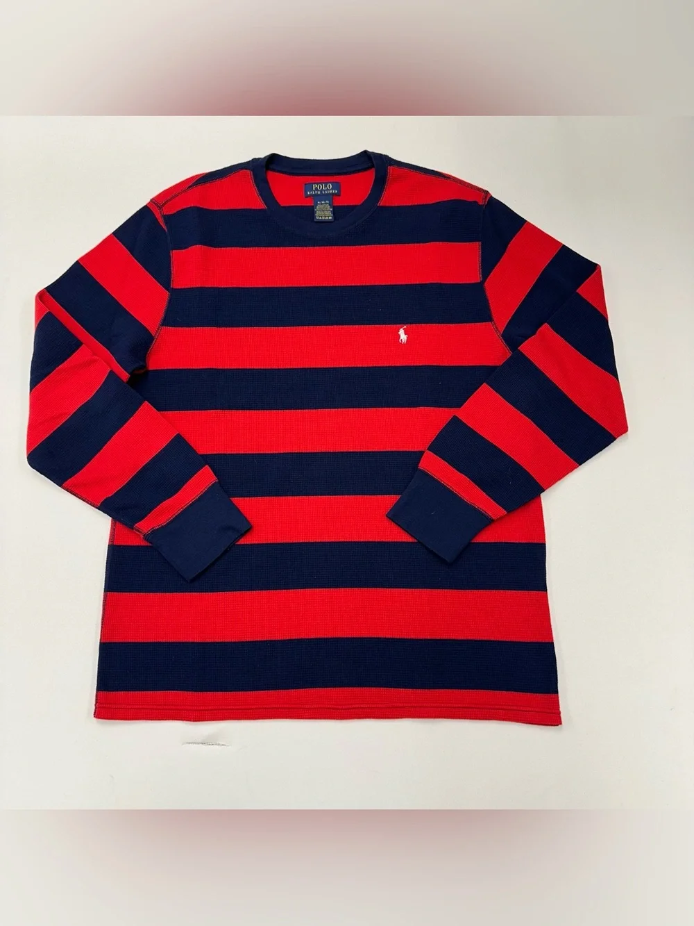 Polo Ralph Lauren Shirt Men XL Waffle Knit Thermal Heavy Cotton Crewneck Blue
